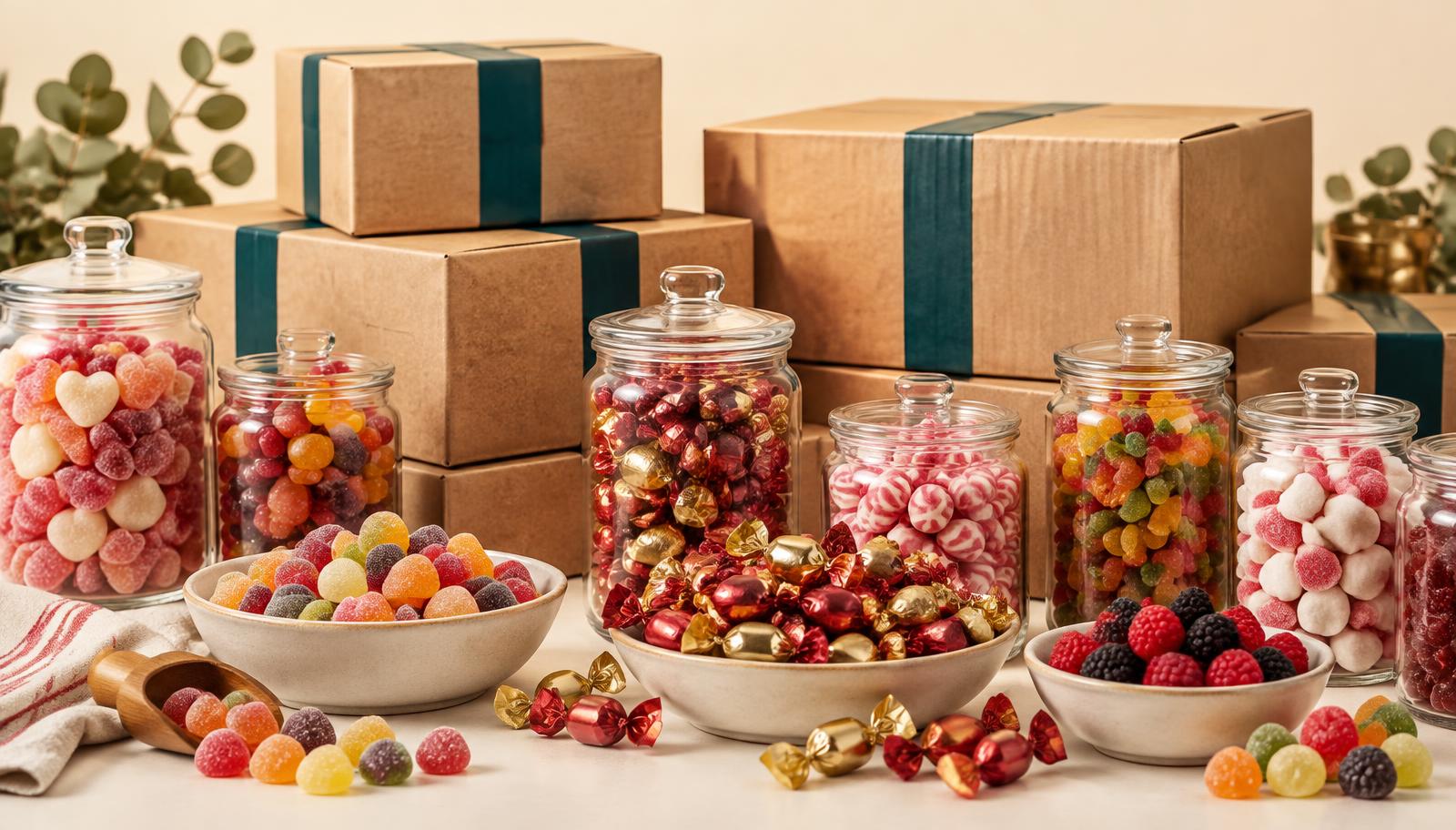 Bulk sweets and boxes ready for wholesale delivery